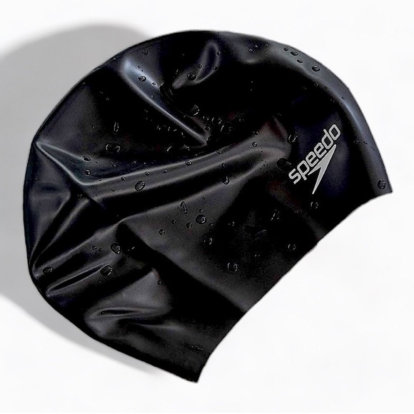 SPEEDO SILICONE Swim Cap for LONG Thick Hair SWIM CAP Black Goth NO LATEX NWT - Picture 3 of 11
